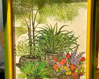 VINTAGE MID-CENTURY FERN, FLOWER LITHOGRAPH ART PRINT by IDA PELLEI FROM TURNER WALL/MIRROR