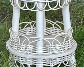 WOOD AND RATTAN STOOL