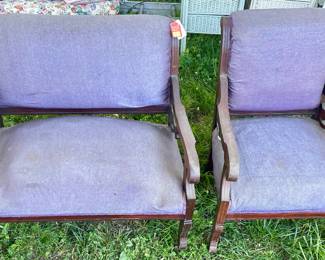 ANTIQUE LOVESEAT & CHAIR