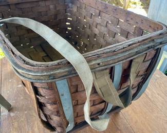 ANTIQUE BASKET ON CASTERS AND PULL STRAP