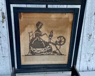 ANTIQUE FIREPLACE SCREEN with CROSS-STITCH PANEL