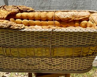 ANTIQUE SATIN TUFTED BASSINETT WITH HALF COVER