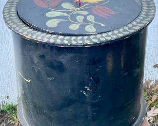 ANTIQUE TOLLE PAINTED "DRUM' STORAGE