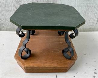 VINTAGE WROUGHT IRON/SLATE/WOOD TABLE
