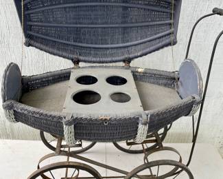 ANTIQUE BUGGY WITH WITH WICKER BARREL BAR