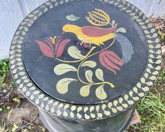 ANTIQUE TOLLE PAINTED "DRUM' STORAGE