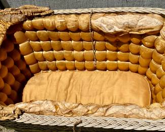 ANTIQUE SATIN TUFTED BASSINETT WITH HALF COVER