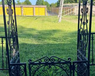 WROUGHT IRON ARCH WITH GATE and 2-FENCE PANELS