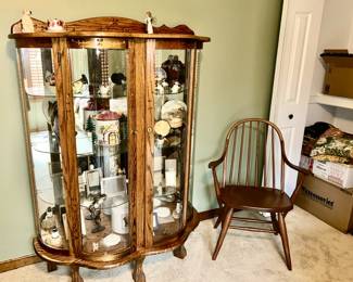 Large Curio cabinet, Vintage side chair,