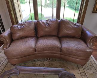 Hancock & Moore Leather Sofa with ultra-down filled seats, Sandalwood finish, Nail trim. 87"wide. In excellent condition!