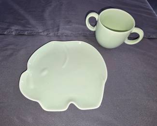 Tiffany Green Elephant Baby dish and cup