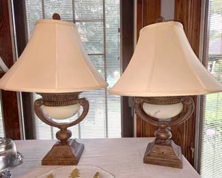 Pair of large table lamps with lined lamp shades