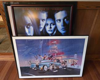 Framed puzzle and movie posters