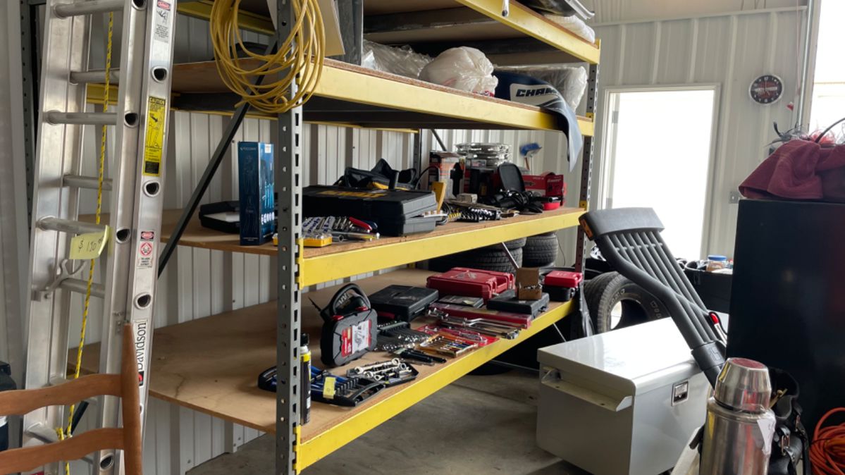 Rack full of various tools