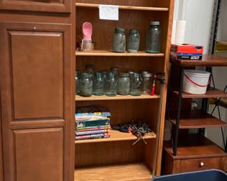 Mason jars, bookshelves