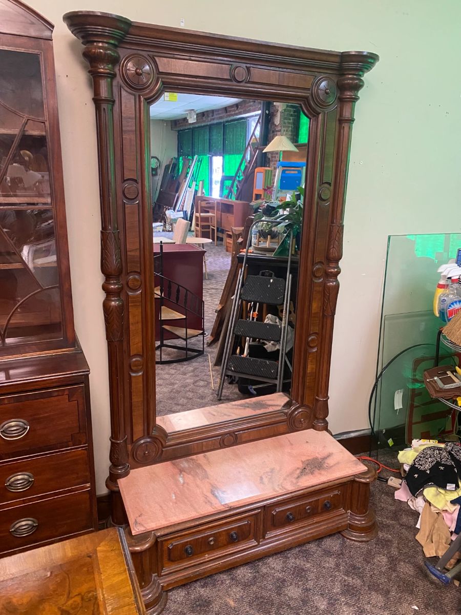 Victorian Pier Mirror w/ Marble Top Seat