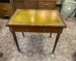 Detail of Leather playing/writing surface on game table
