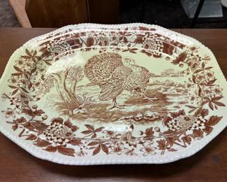 Massive Brown Transferware Turkey Platter