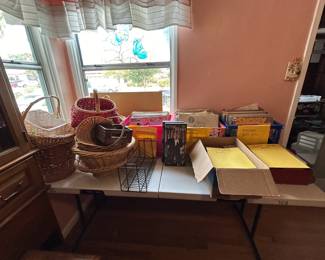 Baskets, CDs, records, videos