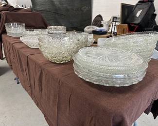 Vintage prescut glass. Multiple matching platters and bowls, great for a wedding or restaurant.