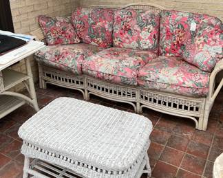 Wicker 3 cushion sofa, tables