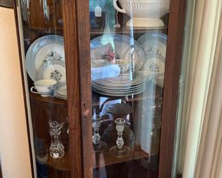 Oak Curio with curved glass front, glassware - 75% DISCOUNT