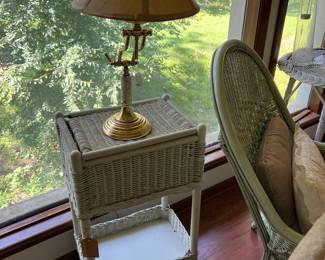 Wicker table, lamp