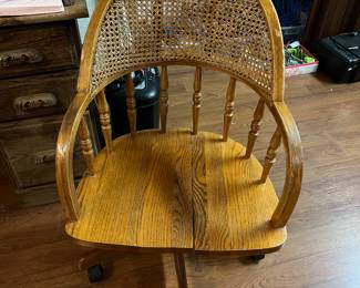 Oak office chair on rollers