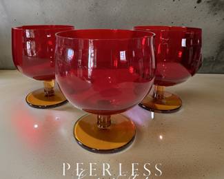Capers Ruby & Brown Glasses by Block 1960’s Bi-Colored Glass Wine/Cocktail Glasses Red & Amber Set of 3