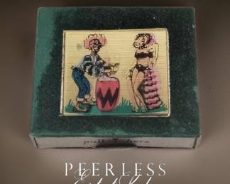 Vintage Lenticular Flocked Matchbox Congo Drummer & Dancing Woman in Bikini