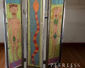Original Art Screen Steel & 3 Wood Panels Painted Screen by Tim Gallagher - Bid #1