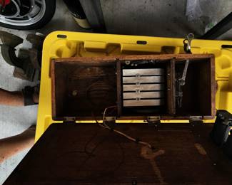 inside of early hand crank
Telephone showing magneto