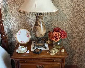 Nightstand in the MBR and one of a pair of beautiful marble lamps