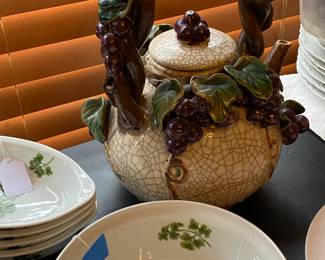 Unusual teapot decorated with grape vines