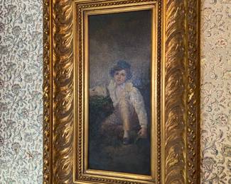 Gorgeous heavy gold framed Raeburn reproduction of boy with rabbit