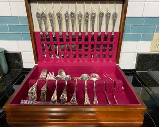Wallace sterling flatware - service for 12 -70 pieces Rose Point pattern