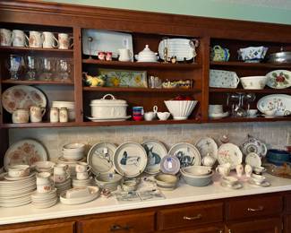 View of the kitchen area with shelves full of great wares.
