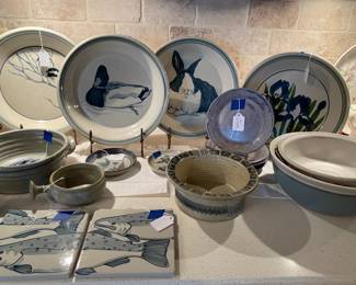 Artistic decorative pieces located in the kitchen area