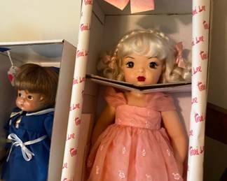 Never removed from box reproduction dolls...Effanbee Patsy and Terri Lee Party Dress doll