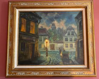 Interesting night scene - framed oil on canvas ...we need to research this one!