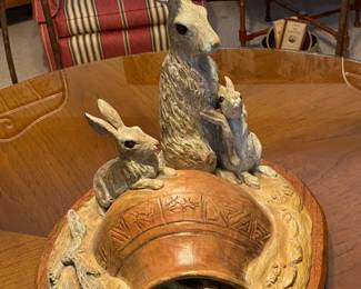 "Hiding Place" Painted Bronze by Carole A. Bradford on wooden rotating base