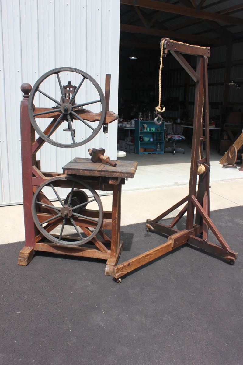 circa 1850 band saw and 1913 primitive hoist