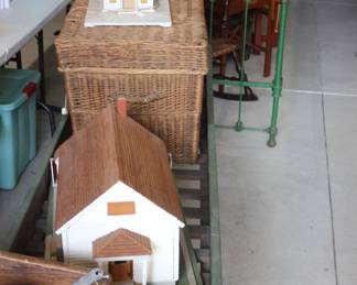 Antique wicker laundry basket.