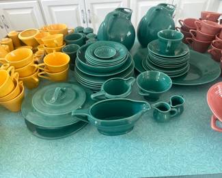 #113 - $500 Homer Laughlin Harlequin Fiestaware Spruce green set 40 pieces approx. or $10 a piece except marked differently