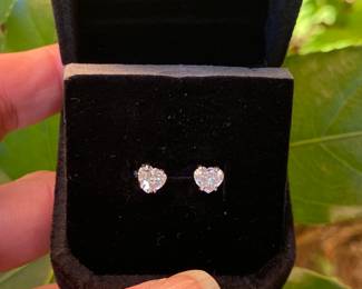 #93 - $2,250 - 1.41 ct total weight heart shape  diamonds studs earrings. 