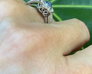 #90 - $375 - LE VIAN 14kt white gold and sapphire ring. 3.7 grams.  sz 6.5