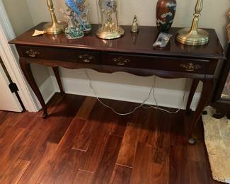 #35 - $90 Console mahogany 52"Wx 17"Dx 30"T with 2 drawers 