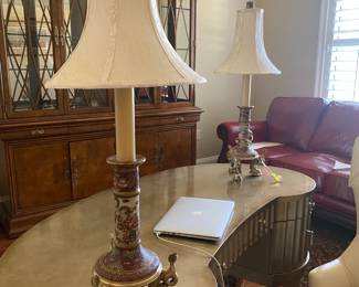 #39 - $75 EACH priced individually lamp 8"Wx30"T -porcelain asian style solid brass  (2 available)