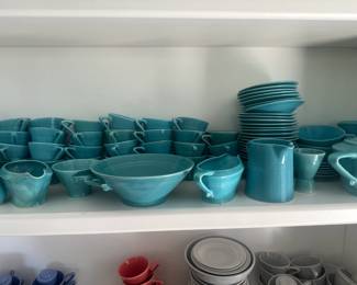 #119- $500 - Homer Laughlin Harlequin Fiestaware Turquoise set 84 pieces approx. or $10 a piece except marked differently