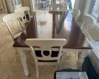 #25- $350 - Barrows Kitchen table 42Wx60" + 12" x 2 leave with 6 chairs & 2 arms